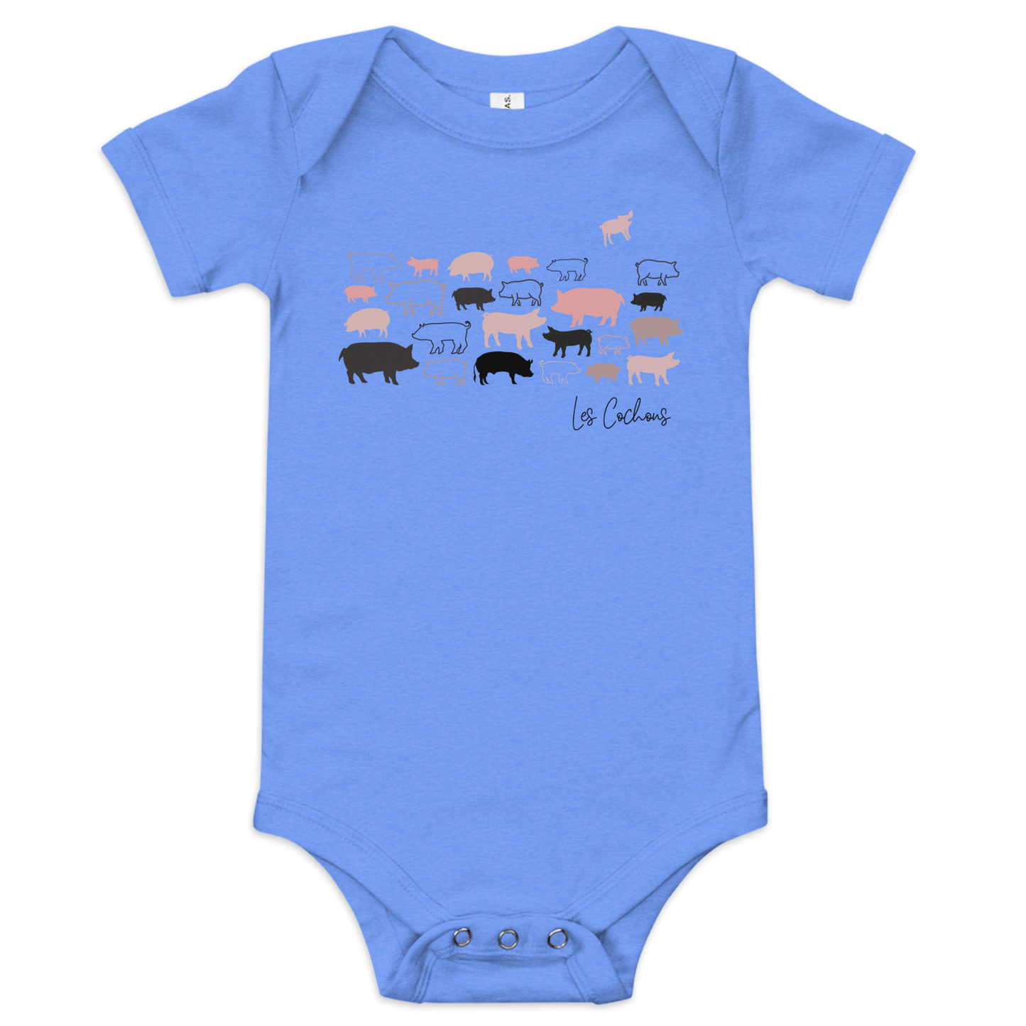 Quelque Chose: Les Cochons - Baby Short Sleeve One Piece | Bella + Canvas