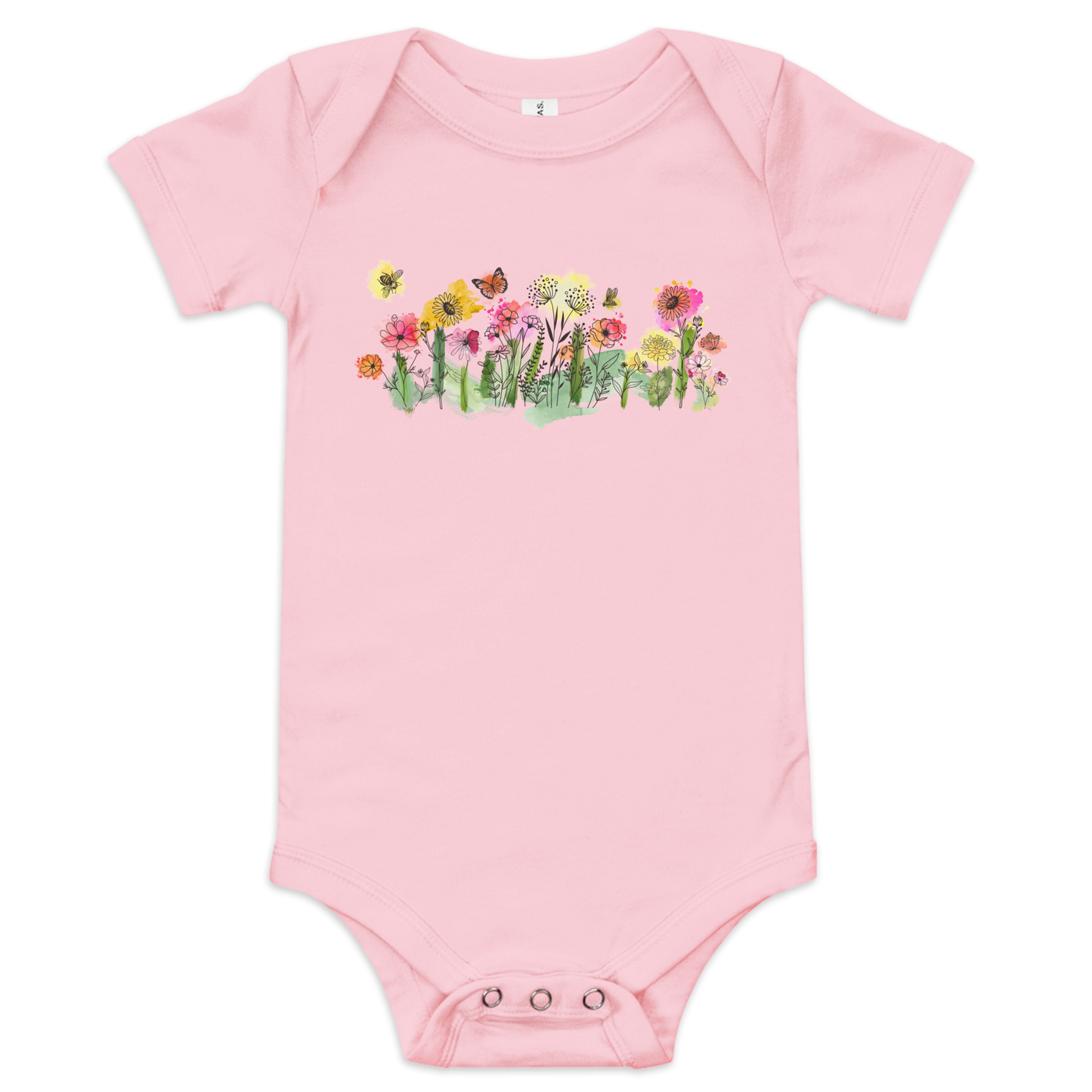 Watercolor Wildflower - Baby Short Sleeve One Piece | Bella + Canvas