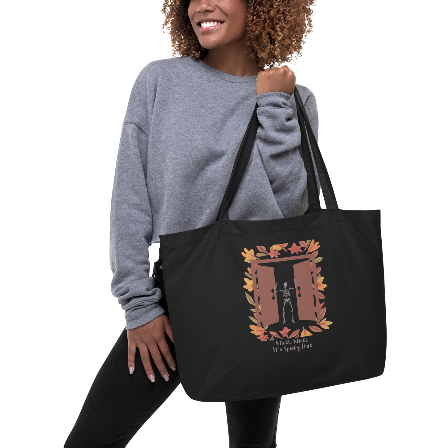 Knock, Knock ... It's Spooky Time - Large Organic Eco Tote Bag | Econscious