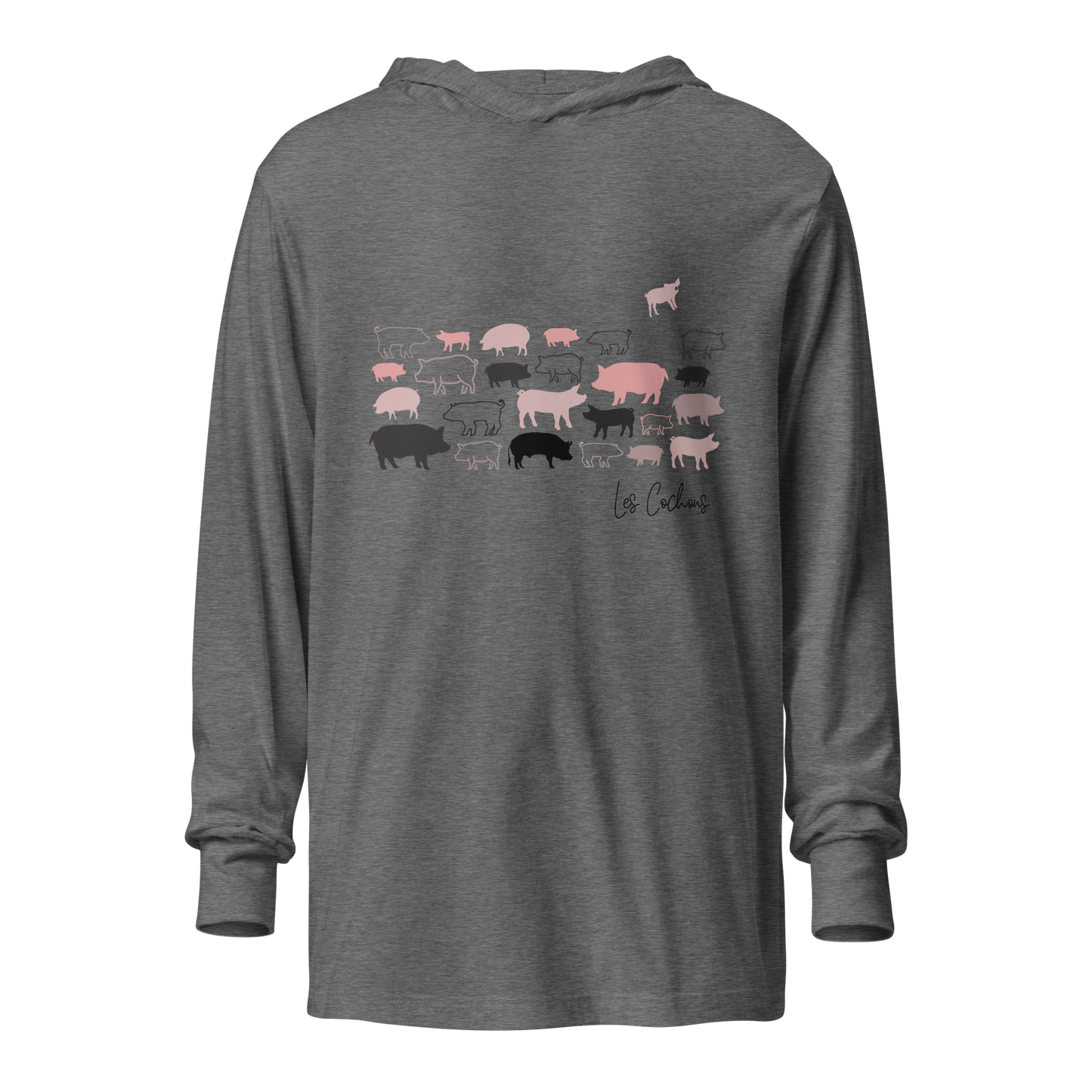 Quelque Chose: Les Cochons - Unisex Hooded Long Sleeve Tee | Bella + Canvas