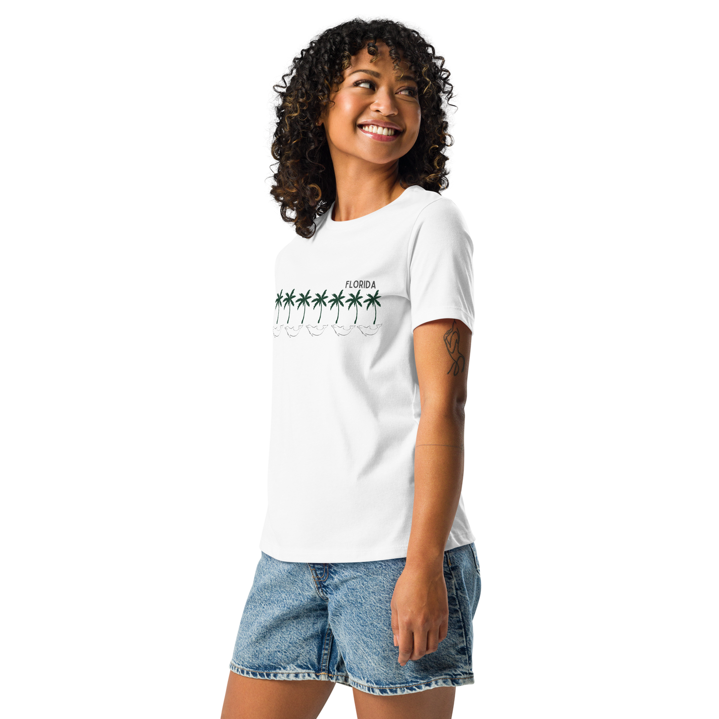 Florida Dolphin Palms - Women's Relaxed T-Shirt | Bella + Canvas